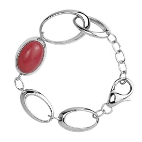 ELLE Coral Jasper Oval Link Sterling Silver Bracelet, 8 by 