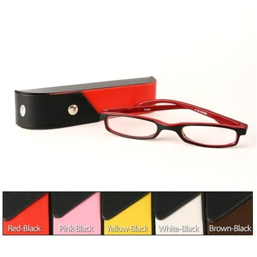 Buy Fashion Plastic Frame 2-Tone Reading Glass with 2-Tone Leather Case now!