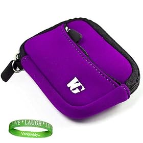 Durable and Elegant Neoprene Digital Camera Sleeve Case for your Canon Powershot 300 Series: ELPH 320 HS , 310 HS , 300 HS in Purple , interior lined with double padding preventing damages + Green Vangoddy Bracelet!!!