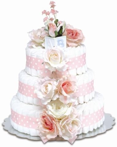Bloomers Baby Diaper Cake Classic Pink Roses 3-Tier