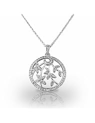 14KT White Gold Pretty Round Diamond Fashion Pendant with Flower and Leaf Design. 1/2 CTW