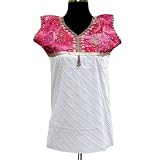 Handmade Block Printed Ladies Cotton Top Golden Strips, Sequins & White Beads (Free Shipping) LLtop0039rr