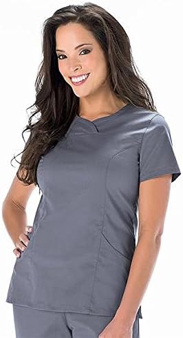 Landau 4082 Women's Cross Over Petal Neck Opening Top Steel 3X-Large