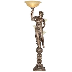 Bronze Maiden Statue Torchiere Floor Lamp