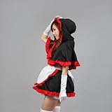 TOMSUIT Red Shawl Apron Maid Cosplay Halloween Costume Dress, L, Red