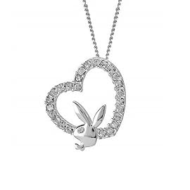 Sterling Silver Playboy Necklace Crystal Pave Open Heart Bunny Logo Rabbit Head Design Authentic Licensed SPBN713