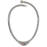 18K Yellow Gold and Sterling Silver Gemstone Necklace, 16"