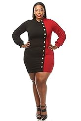 Plus Size Polyester/Spandex Two-Toned Long Sleeves Mini Dress 
