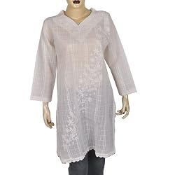 Womens Clothing - Cotton Long Sleeve Top Blouse Chikan Embroidery Size L (ctop558)