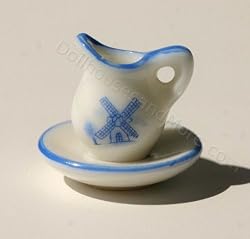 Dollhouse Miniature Delft Design Porcelain Pitcher & Bowl