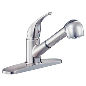 Hardware House 425678 Single Handle Kitchen Faucet with Pull-Out Spray Satin Nickel
