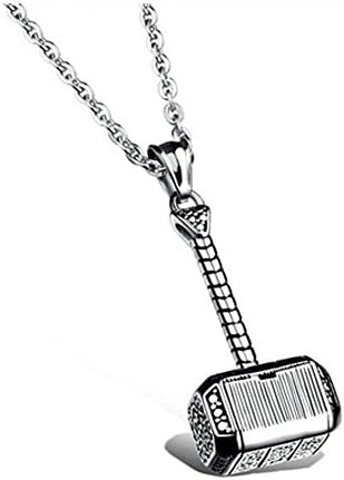 Vintage Men's Stainless Steel Thors Hammer Pendant Necklace, Silver / Gold