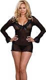 Plus Size Sheer Long Sleeve Babydoll Dress Lingerie Set