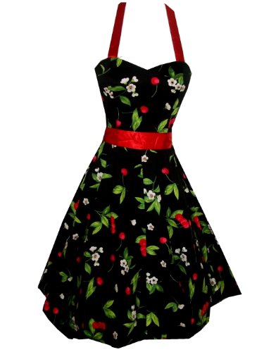 Produkt-Bild: Pretty Kitty Fashion 50s Kirsche Schwarz Rot Neckholder Kleid
