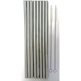 8 Stainless Steel Wide Smoothie Straws - CocoStraw Large Straight Frozen Drink Straw + 2 Cleaning Brush