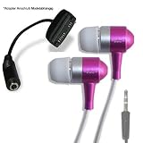 InEar Stereo Kopfhörer - Ohrhörer + Audio Adapter für Sony Ericsson T250, T270, T280, T303, T650, T700, T707, T715, V630, V640, W200, W205, W300, W302, W350, W380, W395, W508, W550, W580, W595, W610, W660, W700, W705, W710, W715 - Farbe: Magenta/mettalic inkl. Original arcotec Handybändchen