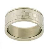 Stainless Steel Ring 316L Checker Design Flat Band Polish Satin Finish 9mm Width by Bucasi