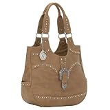 Faux Leather Large Western Handbag - Tan - Durango - Bandana