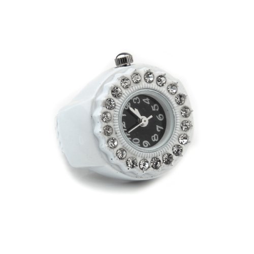 Produkt-Bild: 20mm Rund Ringuhr Finger-Uhr Fingeruhr Uhrenring Wei&szlig;