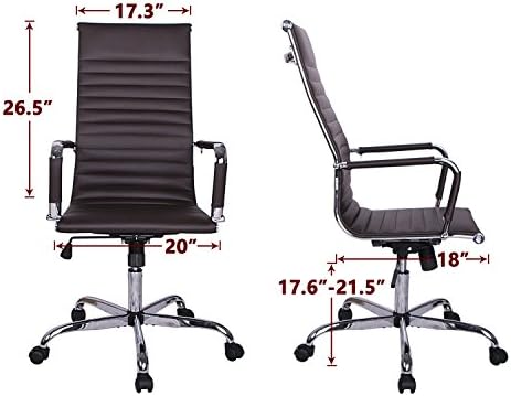 Sliverylake Adjustable Dark Brown Modern Ergonomic Ribbed High Back Executive Computer Desk Home Office Chairs
