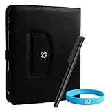 Black iPad Wallet Carrying Case + Black Stylus + Wisdom * Courage Wristband