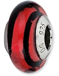 Sterling Silver Reflections Red/Black Stripes Italian Murano Bead