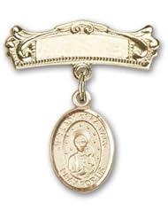 Gold Filled Baby Badge with Our Lady of la Vang Charm and Arched Polished Badge Pin