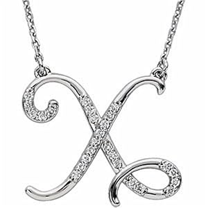 14k White Gold Fancy Initial X Diamond Necklace