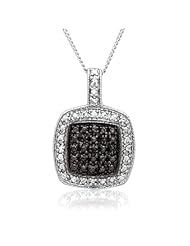 Sterling Silver Black and White Diamond Pendant-Necklace (1/10ct 18in chain)