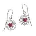 Sterling Silver July Birthstone Round Celtic w/ Genuine Ruby Center Drop Earrings