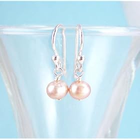 Dainty Pearl and Sterling Silver Pink Earrings