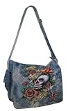 Marsellie Denim Tie & Dye Effect Skull And Rose Retro Print Messenger Bag