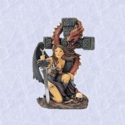 celtic cross dragon statue princess w sword sculpture