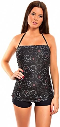 Push Up Tankini with Hotpants 1074BH-W300-f5103 Black Printed,size 14(L)