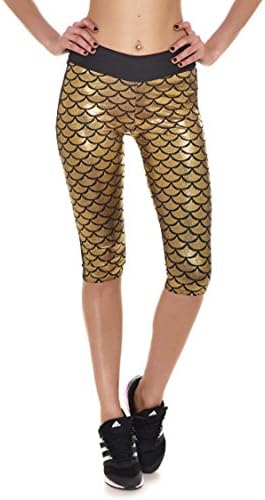 Fvous Women's Mermaid Active Workout Capri Leggings Running Yoga Tights L