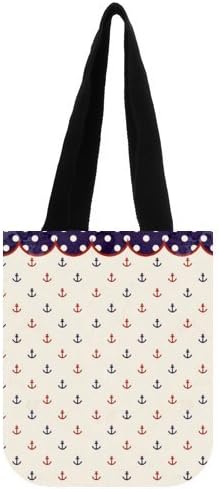 10.2L x 11.8H High Quality Modern Nautical Anchor with Polka Dots Theme Print Multi Purpose 100% Canvas Tote Bag(Two Sides)