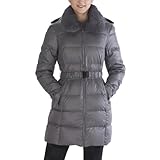 IMAGE OF Jessie G. Women's Hooded Down Puffer Coat with Removable Rabbit Fur Trim - Dark Gray XL