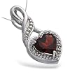 1 CT Garnet Heart Pendant In Sterling Silver with 18" Chain