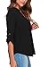 Roswear Women's Casual V Neck Cuffed Sleeves Solid Chiffon Blouse Top