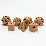 Precision Opaque 7 Piece Dice Set, Tan with numbers, hand inked