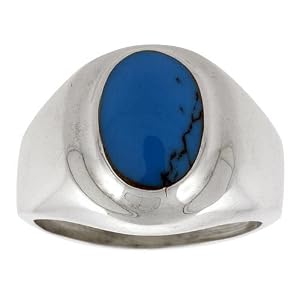 Gent's Sterling Silver Oval Synthetic Turquoise Ring size 10