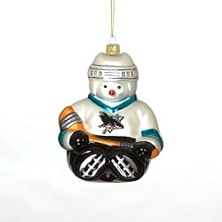 San Jose Sharks NHL Glass Snowman Ornament (5.5)"