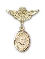 14K Gold Baby Badge with St. Vincent de Paul Charm and Angel with Wings Badge Pin