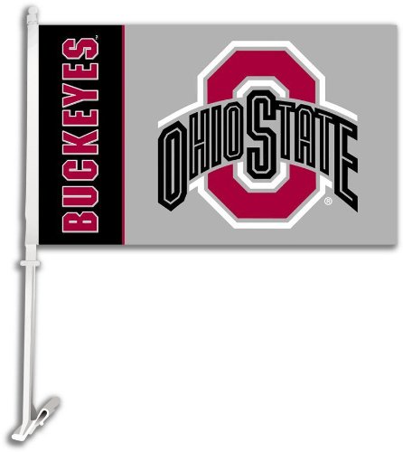 NCAA Ohio State Buckeyes Car Flag Logo with Grey Background with Free Wall Brackett