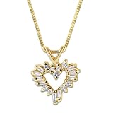 Search : 14K Yellow Gold Baguette & Round Diamond Heart Pendant