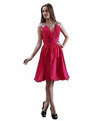 V-neck Knee Length Short Chiffon Beaded Evening Dress/Prom Dress 