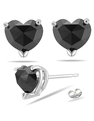1.69 Cts Black Diamond Heart Stud Earrings in 14K White Gold