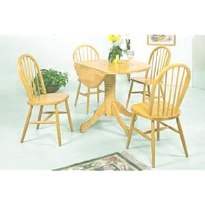 Dining Furniture Set with Drop Leaf Table and 4 Oak Stain Chairs