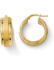 14k Yellow gold Leslies Polished and Brushed Hinged Hoop Earrings