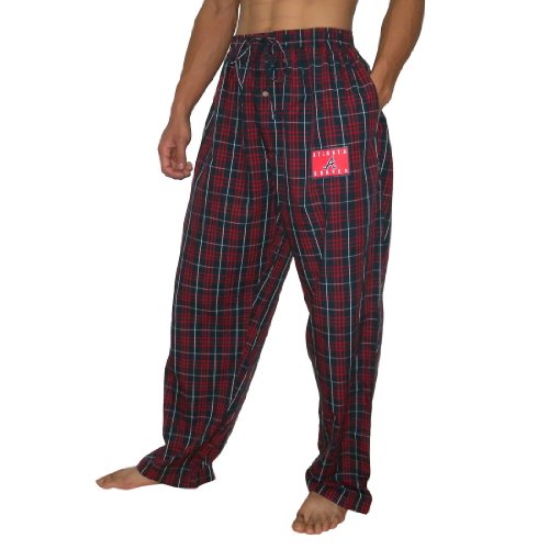 Youth MLB Atlanta Braves Plaid Finest Thermal Sleepwear / Pajama Pants - Dark Blue & Red (Size: XL)